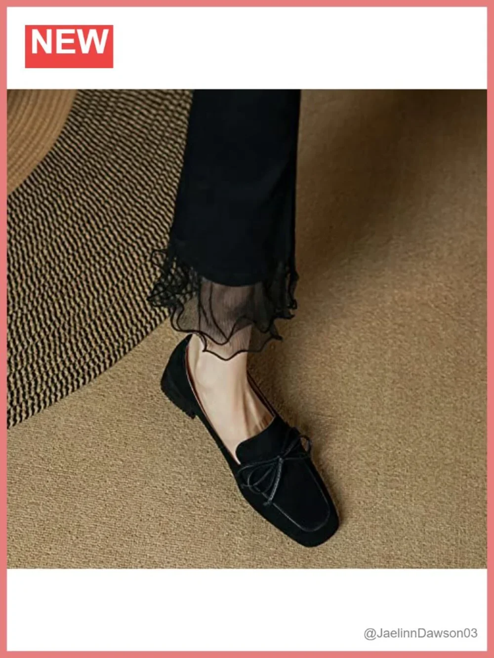 Women's Suede Bow Loafer Heels Comfortable Block Low Heel Slip On Square Toe